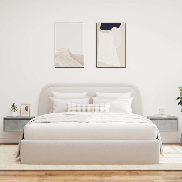 vidaXL Comodini a Parete con Luci LED 2 pz Grigio Cemento