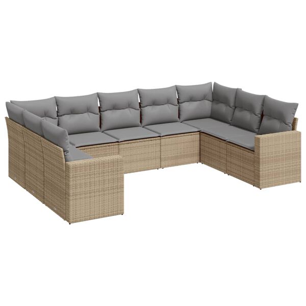 vidaXL Set Divano da Giardino 9 pz con Cuscini Beige in Polyrattan