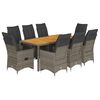 vidaXL Set Bistr&ograve; da Giardino 9 pz con Cuscini in Polyrattan Grigio