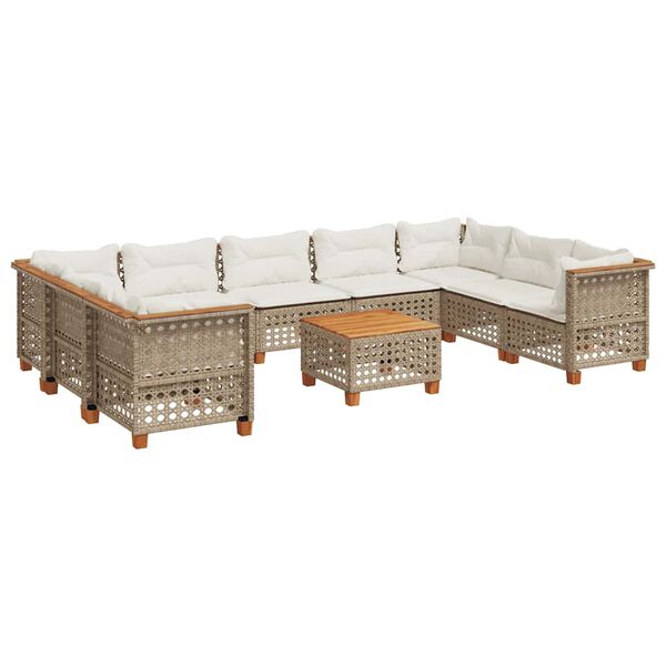 vidaXL Set Divano da Giardino 10 pz con Cuscini Beige in Polyrattan