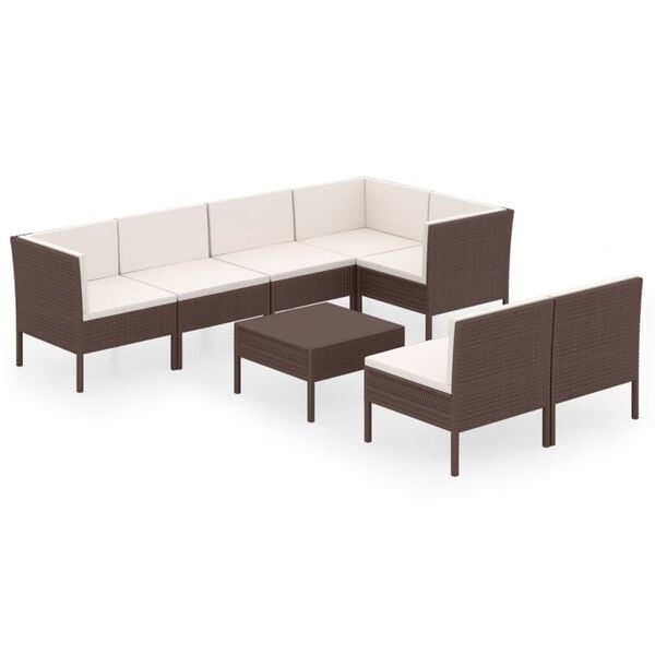 vidaXL Set Divani da Giardino 8 pz con Cuscini in Polyrattan Marrone