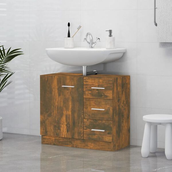 vidaXL Mobile Lavabo Rovere Fumo 63x30x54 cm in Legno Multistrato