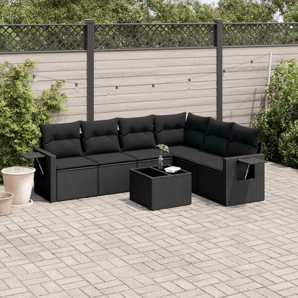 vidaXL Set Divani da Giardino con Cuscini 7pz Nero Polyrattan