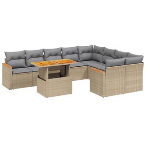 vidaXL Set Divano da Giardino 10 pz con Cuscini Beige in Polyrattan