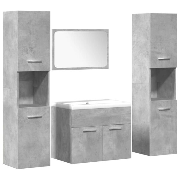 vidaXL Set Mobili da Bagno 4 pz Grigio Cemento in Legno Multistrato