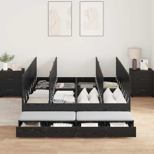 vidaXL Struttura letto con contenitore con cassetto Rovere Nero 135 cm