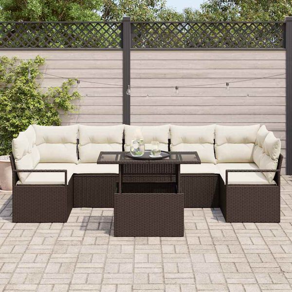 vidaXL Set Divano da Giardino 8 pcs Marrone e crema polyrattan
