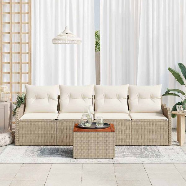 vidaXL Set Divano da Giardino con cuscino 5 pcs Beige polyrattan