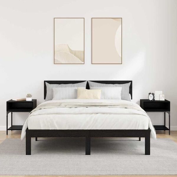 vidaXL Comodino 2 pcs Rovere Nero 40 x 40 x 50 cm Legno multistrato