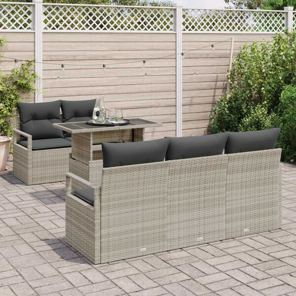 vidaXL Set Divano da Giardino 6 pcs Grigio chiaro Poly Rattan