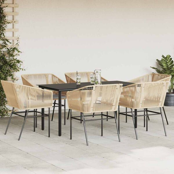 vidaXL Set Pranzo da Giardino 7pz con Cuscini Marrone Polyrattan Vetro