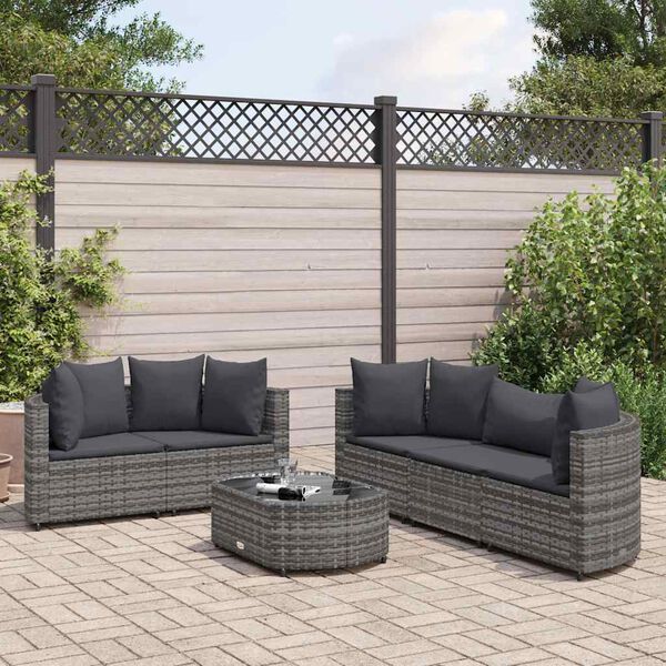 vidaXL Set Divano da Giardino 6 pz con Cuscini Grigio in Polyrattan