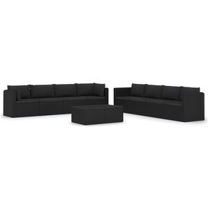 vidaXL Set Divani da Giardino 9 pz con Cuscini in Polyrattan Nero
