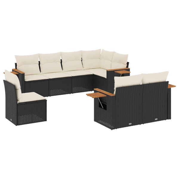 vidaXL Set Divani da Giardino con Cuscini 8 pz Nero in Polyrattan
