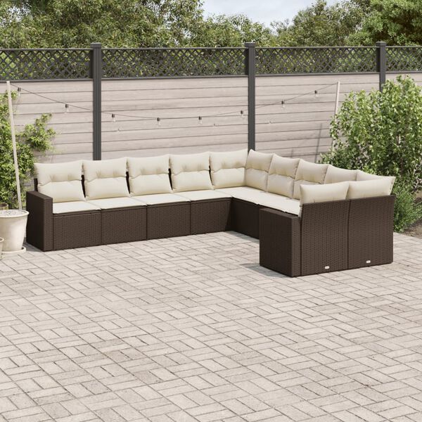 vidaXL Set Divani da Giardino 10pz con Cuscini in Polyrattan Marrone