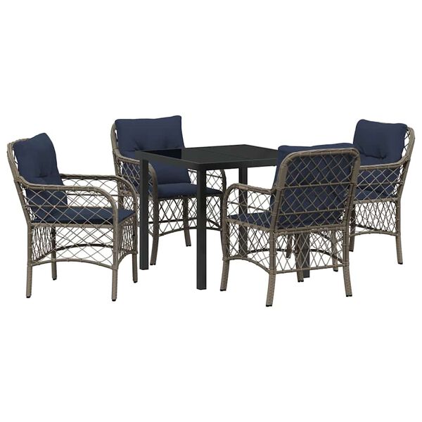 vidaXL Set da Pranzo per Giardino 5 pcs Grigio e Nero Rattan