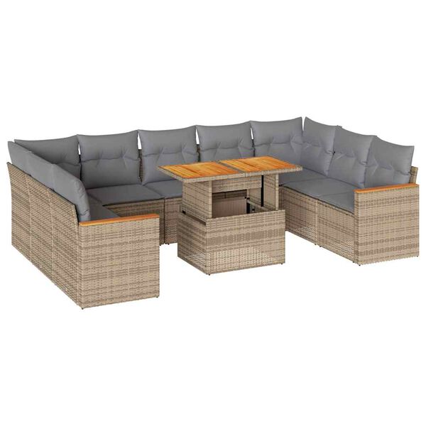 vidaXL Divano da Giardino 10 pz con Cuscini Beige in Polyrattan Acacia