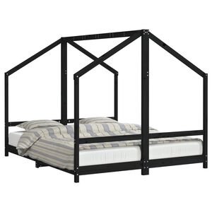vidaXL Giroletto per Bambini Nero 2x(80x200) cm Legno Massello di Pino