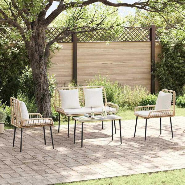 vidaXL Set di Mobili da Giardino 4 pcs Nero e Crema polyrattan