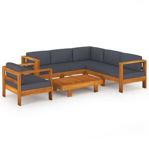 vidaXL Set Divani Giardino 7 Posti Cuscini Grigi Scuro Massello Acacia