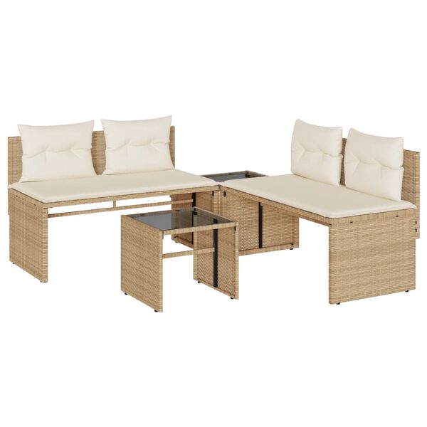 vidaXL Set Divano da Giardino 4 pz con Cuscini Beige in Polyrattan