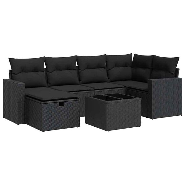 vidaXL Set Divani da Giardino con Cuscini 7pz Nero Polyrattan