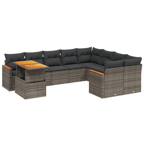 vidaXL Set Divano da Giardino 10 pz con Cuscini Grigio in Polyrattan