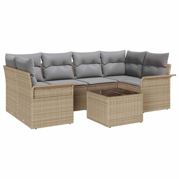 vidaXL Set Divano da Giardino 7 pcs Beige Poly Rattan