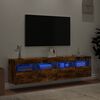 vidaXL Mobili TV a Parete con Luci LED 2pz Rovere Fumo 80x30x40 cm