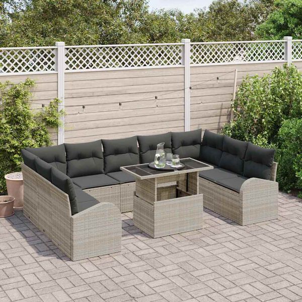 vidaXL Set Divano da Giardino 10 pcs Grigio chiaro e grigio polyrattan
