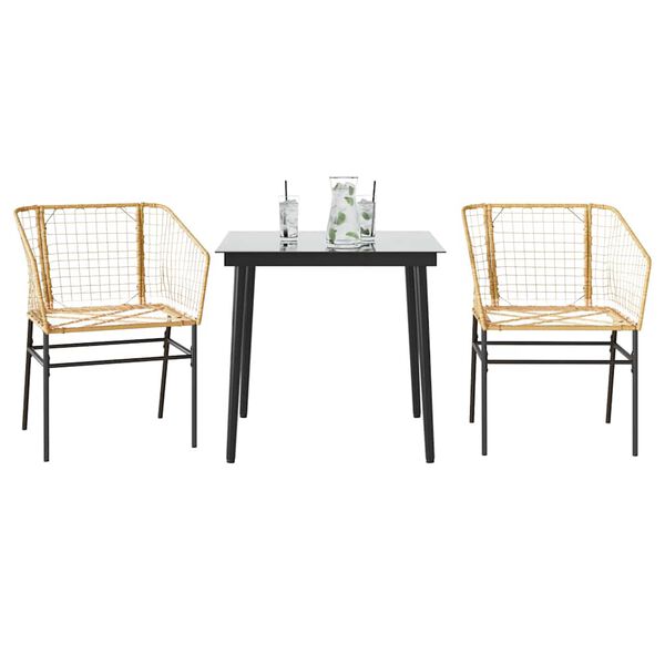 vidaXL Set da Pranzo da Giardino 3 pz Marrone in Polyrattan Vetro