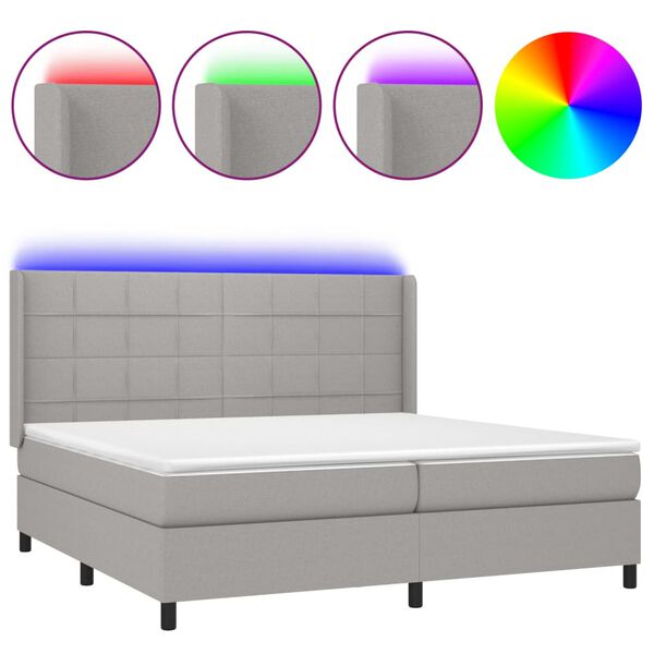 vidaXL Letto a Molle Materasso e LED Grigio Chiaro 200x200 cm Tessuto
