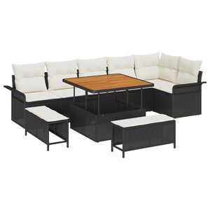 vidaXL Set Divano da Giardino con cuscino con archiviazione 9 pcs Nero