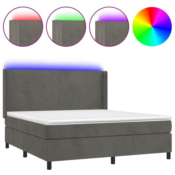 vidaXL Letto a Molle con Materasso e LED Grigio Scuro 180x200 cm