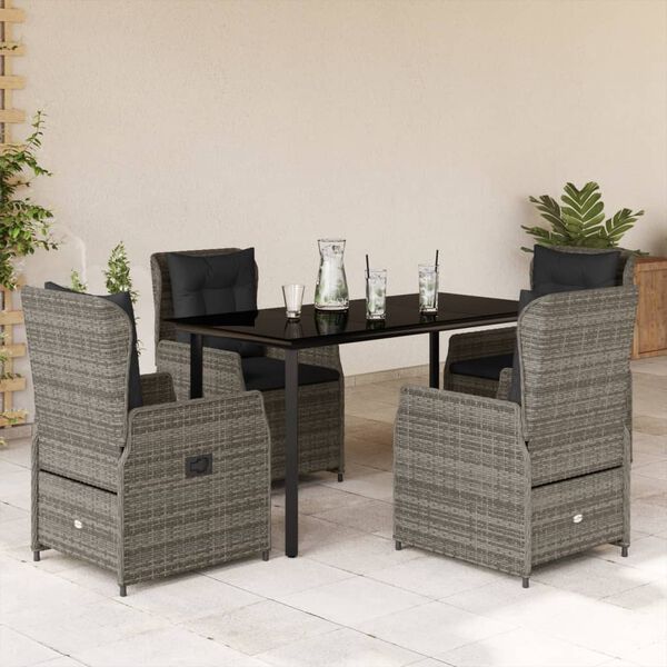 vidaXL Set da Pranzo da Giardino 5 pz con Cuscini in Polyrattan Grigio