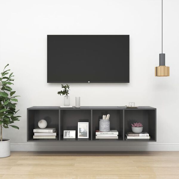 vidaXL Mobile TV da Parete Grigio 37x37x142,5 cm in Legno Multistrato
