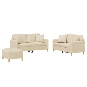 vidaXL Set Divani 3 pz con Cuscini Crema in Tessuto