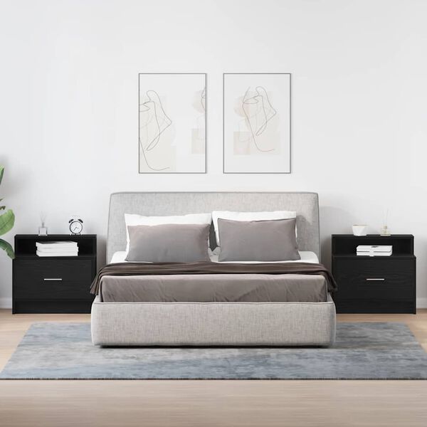 vidaXL Comodini con Cassetto 2 pz Rovere Nero 51x31x47 cm