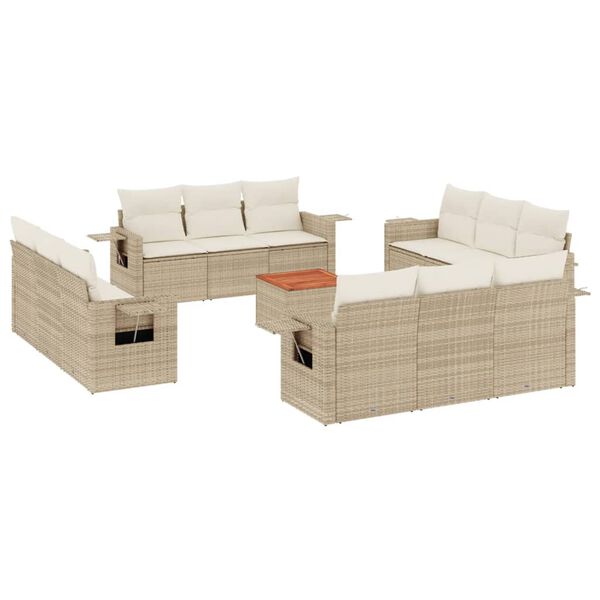 vidaXL Set Divano da Giardino 13 pz con Cuscini Beige in Polyrattan