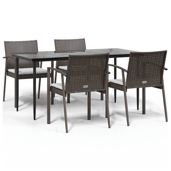 vidaXL Set Pranzo da Giardino 5pz con Cuscini in Polyrattan e Acciaio
