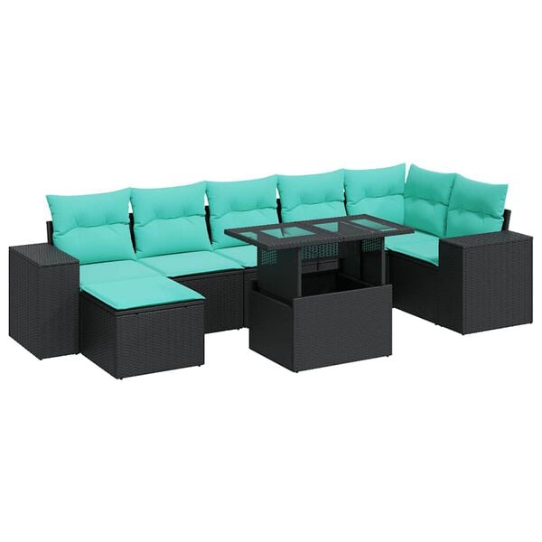 vidaXL Set Divani da Giardino con Cuscini 8 pz Nero Polyrattan Acacia