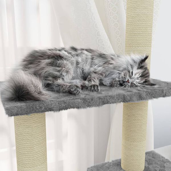 vidaXL Albero per Gatti con Tiragraffi in Sisal Grigio Chiaro 155 cm