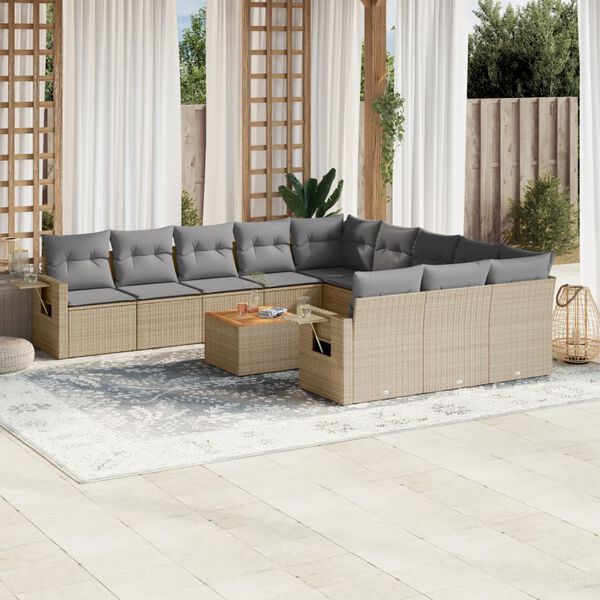 vidaXL Set Divano da Giardino 12 pz con Cuscini Beige Misto Polyrattan
