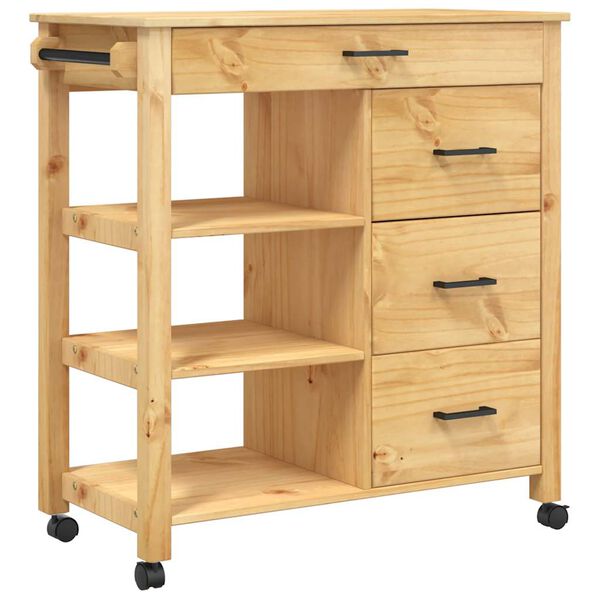 vidaXL Carrello da Cucina MONZA 84x40x88,5 cm in Legno Massello di Pino