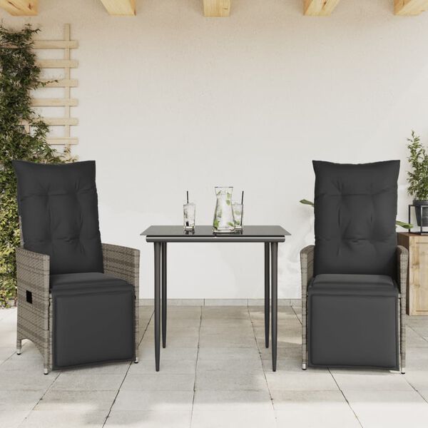 vidaXL Sedie da Giardino Reclinabili 2 pz e Cuscini Grigio Polyrattan