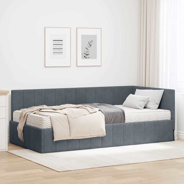 vidaXL Struttura Letto Angolare con Materasso 2 pcs Grigio Velluto