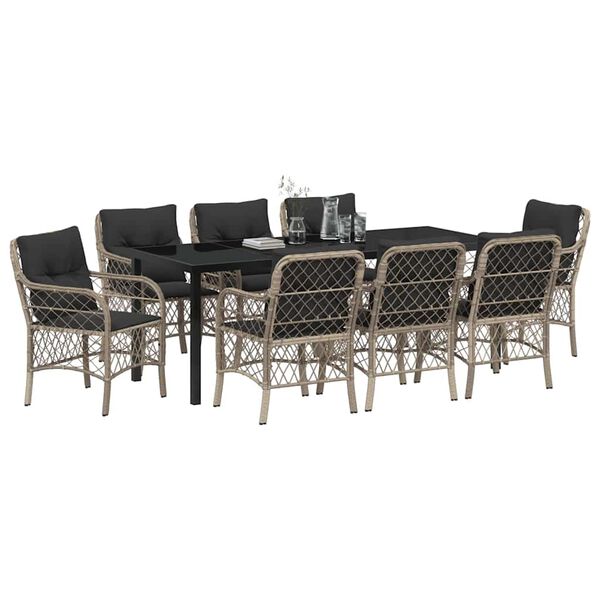 vidaXL Set da Pranzo per Giardino 9 pcs Grigio chiaro polyrattan