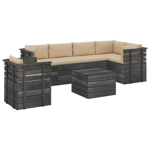 vidaXL Set Divani da Giardino su Pallet 7 pz con Cuscini Massello Pino