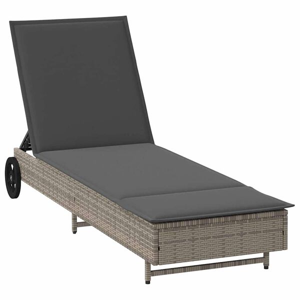 vidaXL Lettino Prendisole con Ruote e Cuscino in Polyrattan Grigio