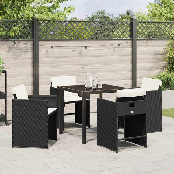 vidaXL Set da Pranzo per Giardino con cuscino 5 pcs Nero polyrattan